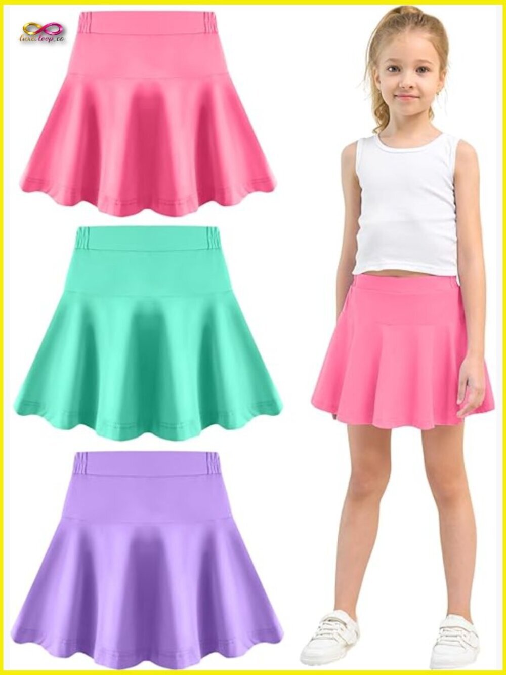 Toddler Skort Set Cotton Stretch Athletic Skirt with Built-in Shorts 3-Pack